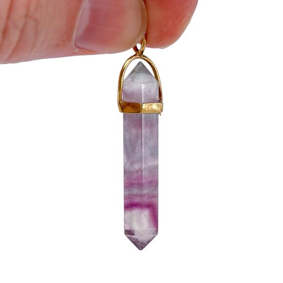 Estate Gold-Tone Sterling Silver 925 Fluorite Point Pendant - Picture 7 of 9